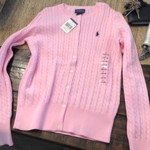 Nwt Polo Girls Pink Cardigan Size Large 
